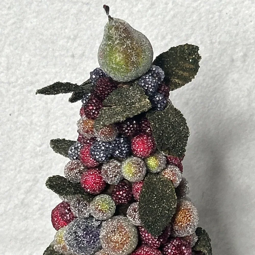 Vintage Crate And Barrel Sugared Fruit Tree Christmas Topiary Centerpiece